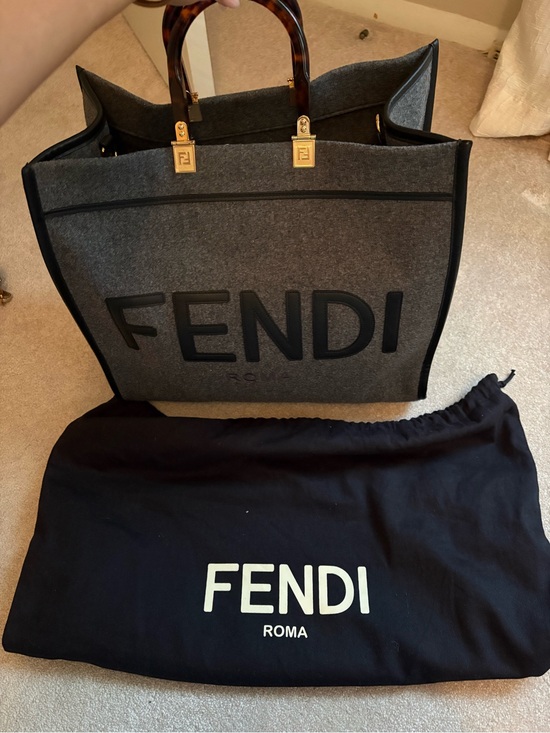 Fendi Handbags - Authentic- Fendi Large Sunshine Shopper Tote Gray Flannel Wool FENDI Logo